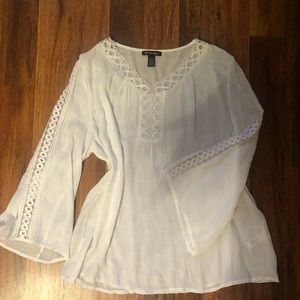 White Sheer Blouse with eyelet/Crochet Details